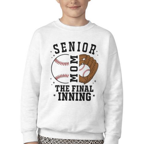 Baseball Senior Mom 2026 The Final Inning Youth Crewneck Sweatshirt - Sportilla