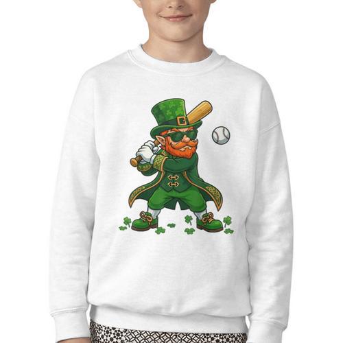 Baseball St Patricks Day Leprechaun Boys Girls Men Women Youth Crewneck Sweatshirt - Sportilla