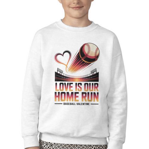 Baseball Valentine Forever On Deck For You Youth Crewneck Sweatshirt - Sportilla
