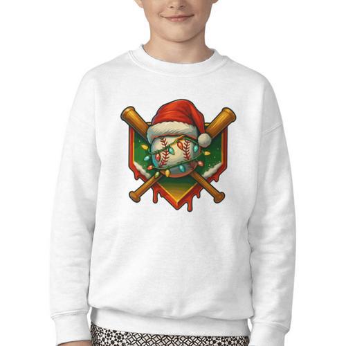 Baseball Xmas Christmas Baseball Ice Cream Drip Boys Youth Crewneck Sweatshirt - Sportilla