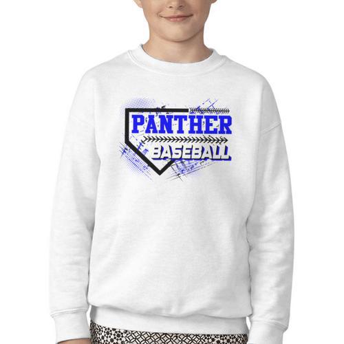 Blue Panther Baseball Home Plate Game Day Mascot Panther Youth Crewneck Sweatshirt - Sportilla