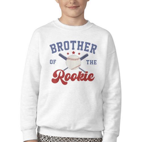 Brother Of Rookie 1st Birthday Baseball Boy Family Matching Youth Crewneck Sweatshirt - Sportilla