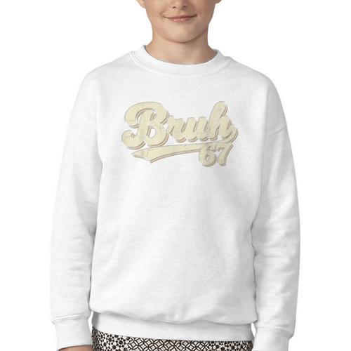 Bruh 67 Baseball Style Meme Slang Sports Number Graphic Youth Crewneck Sweatshirt - Sportilla