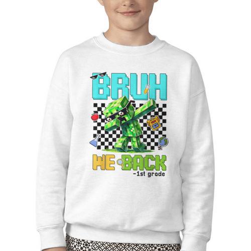 Bruh We Back 1st Grade Back To School Gamer Dabbing Boy Kids Youth Crewneck Sweatshirt - Savourry