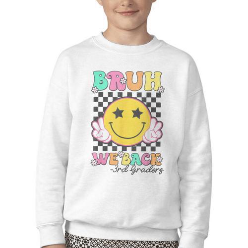 Bruh We Back 3rd Grade Girl Cute Back To School Third Grade Youth Crewneck Sweatshirt - Savourry