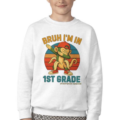 Bruh I’m In 1st Grade Italian Brainrot Meme Back To School Premium Tri-Blend Youth Crewneck Sweatshirt - Savourry
