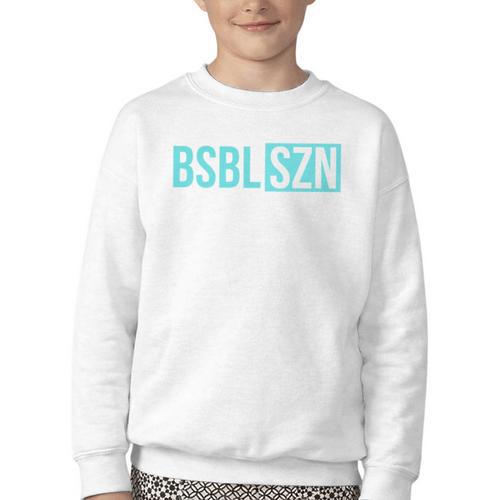 BSBL SZN Baseball Season Game Day Boys Girls Youth Premium Tri-Blend Youth Crewneck Sweatshirt - Sportilla