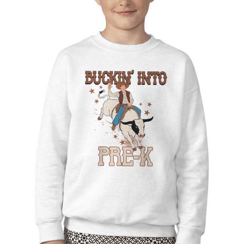 Buckin' Into Pre-K Back To School Cowboy Western Youth Crewneck Sweatshirt - Savourry