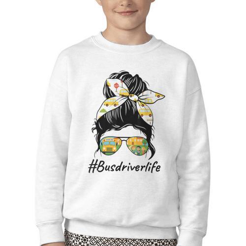 Bus Driver Life Messy Bun Back To School Bus Driver Youth Crewneck Sweatshirt - Savourry