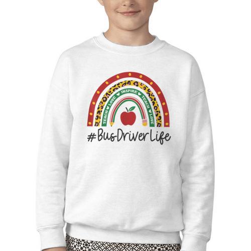 Bus Driver Rainbow Appreciation Day Hello Back To School Youth Crewneck Sweatshirt - Savourry