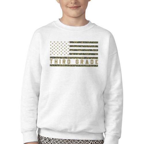 Camo American Flag Third Grade Back To School 3rd Grade Premium Tri-Blend Youth Crewneck Sweatshirt - Savourry