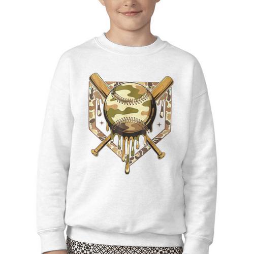 Camo Baseball Dripping Military Camouflage Sports Men Boy Youth Crewneck Sweatshirt - Sportilla