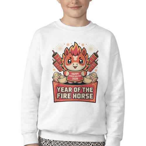 Chinese New Year 2026 Fire Horse Celebration Raglan Baseball Tee Youth Crewneck Sweatshirt - Sportilla