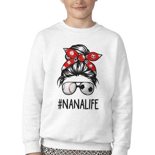 Classy Nana Life Soccer Messy Bun Baseball Mother's Day Youth Crewneck Sweatshirt - Sportilla
