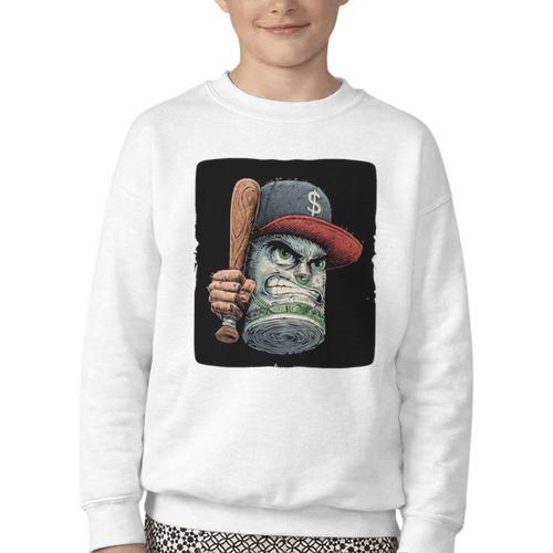 Cool Dollar Bill Guy With Cap And Baseball Costume Premium Tri-Blend Youth Crewneck Sweatshirt - Sportilla