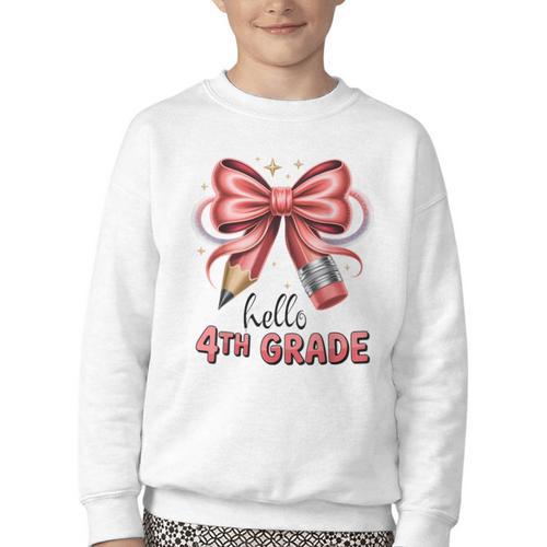 Coquette 4th Grade First Day Of Back To School Girls Outfits Youth Crewneck Sweatshirt - Savourry