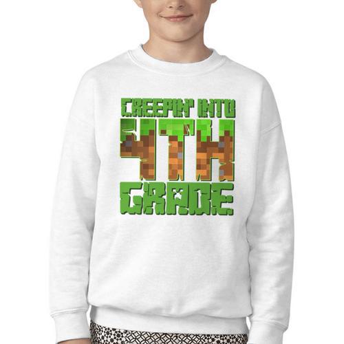 Creepin’ Into 4th Grade Kids Boy Gamer Pixel Back To School Performance Youth Crewneck Sweatshirt - Savourry
