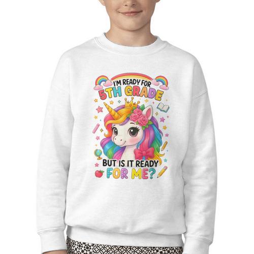 Crush Fifth Grade Girls Back To School Unicorn First Day Youth Crewneck Sweatshirt - Savourry