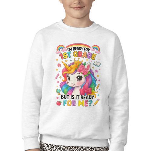 Crush First Grade Girls Back To School Unicorn First Day Youth Crewneck Sweatshirt - Savourry