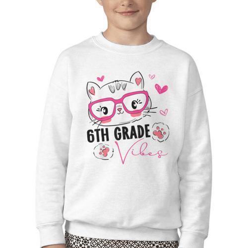 Cute 6th Grade Vibes Cat Kitten Lover Back To School Girls Youth Crewneck Sweatshirt - Savourry