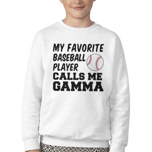 My Favorite Baseball Player Calls Me Gamma Youth Crewneck Sweatshirt - Sportilla