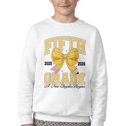 Fifth Grade Back To School First Day Pencil Bow 2025 Girls Youth Crewneck Sweatshirt - Savourry