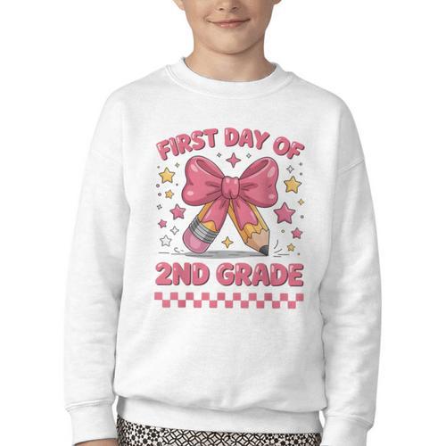 First Day Of 2nd Grade Coquette Back To School Girls Kids Youth Crewneck Sweatshirt - Savourry