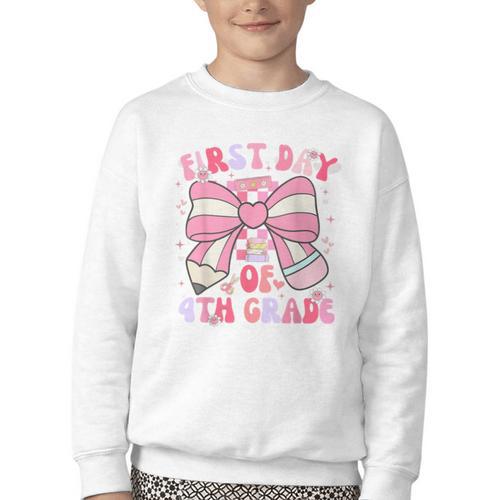 First Day Of 4th Grade Coquette Back To School Girls Kids Youth Crewneck Sweatshirt - Savourry
