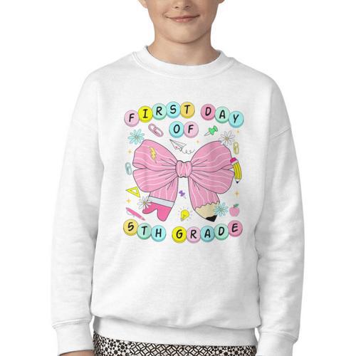 First Day Of 5th Grade Girls Coquette Back To School Kids Youth Crewneck Sweatshirt - Savourry