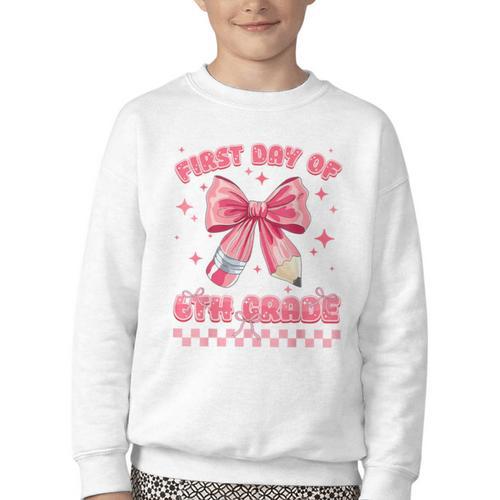 First Day Of 6th Grade Coquette Back To School Girls Kids Youth Crewneck Sweatshirt - Savourry