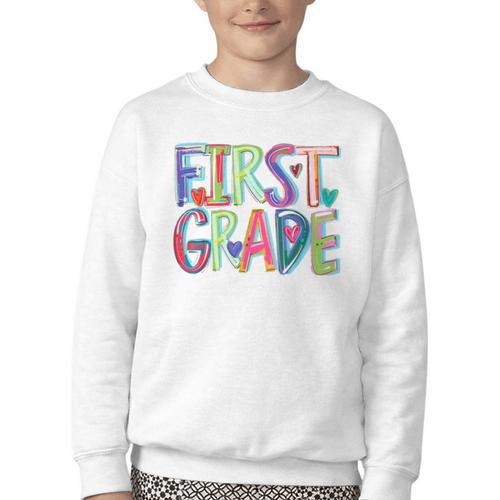 First Grade Back To School Happy First Day Of School Youth Crewneck Sweatshirt - Savourry