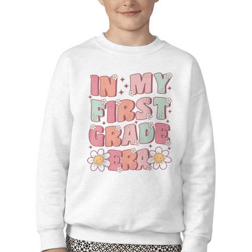 In My First Grade Era Cute Groovy 1st Grade Back To School Youth Crewneck Sweatshirt - Savourry