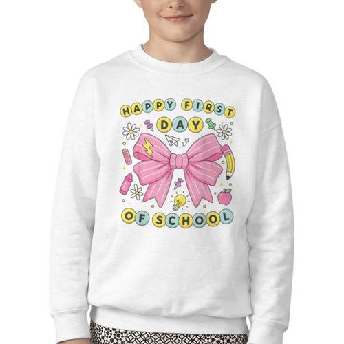 Friendship Bracelet Coquette Bow Back To School Girl Kids Youth Crewneck Sweatshirt - Savourry