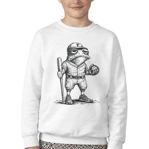 Frog Basketbal Men Women Grumpy Frog Playing Baseball Youth Crewneck Sweatshirt - Sportilla