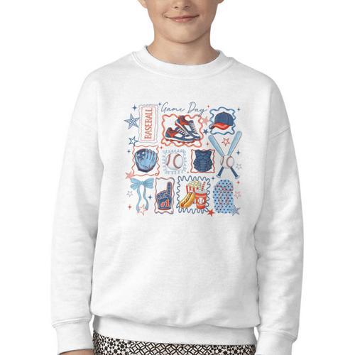 Game Day Baseball Lover Coquette Bow Girl Women Kid Mom Mama Youth Crewneck Sweatshirt - Sportilla
