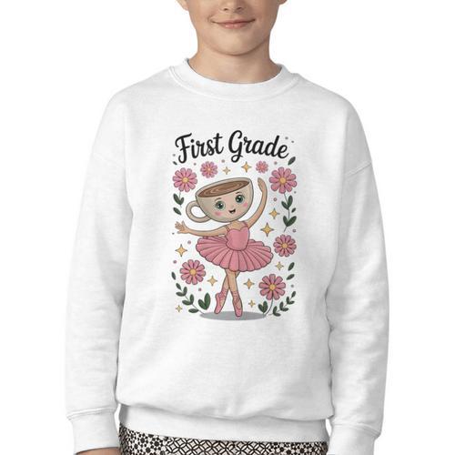 Girls Back To School Cappuccina Italian Brainrot First Grade Youth Crewneck Sweatshirt - Savourry