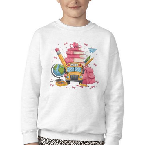 Girls Cute Pink Bows Coquette Aesthetic Back To School Youth Crewneck Sweatshirt - Savourry