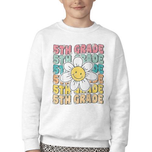 Groovy 5th Grade Back To School First Day Of Fifth Grade Youth Crewneck Sweatshirt - Savourry