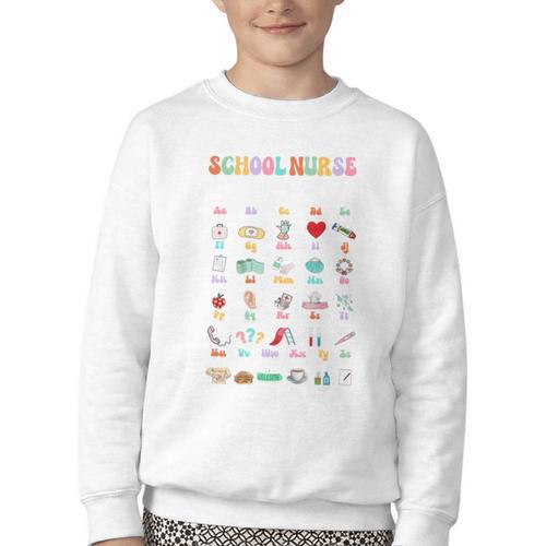 Groovy Cute ABC School Nurse Alphabet Back To School Women Youth Crewneck Sweatshirt - Savourry