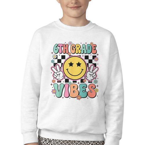 Groovy Sixth 6TH Grade Vibes Back To School First Day Kids Youth Crewneck Sweatshirt - Savourry