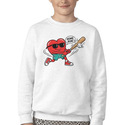 Heart Valentines Day Baseball Men Boys Kids Teens Youth Crewneck Sweatshirt - Sportilla