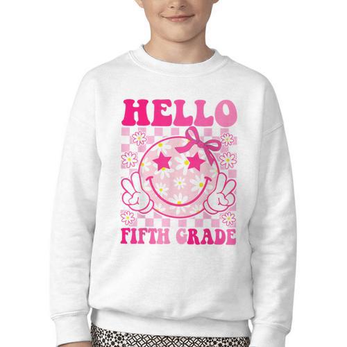 Hello Fifth Grade Coquette Bow Back To School 5th Grade Girl Youth Crewneck Sweatshirt - Savourry