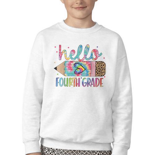 Hello Fourth Grade Tie Dye Pencil Back To School 4th Grade Youth Crewneck Sweatshirt - Savourry