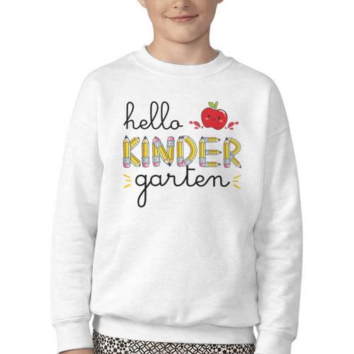 Hello Kindergarten Back To School Cute First Day Kids School Youth Crewneck Sweatshirt - Savourry
