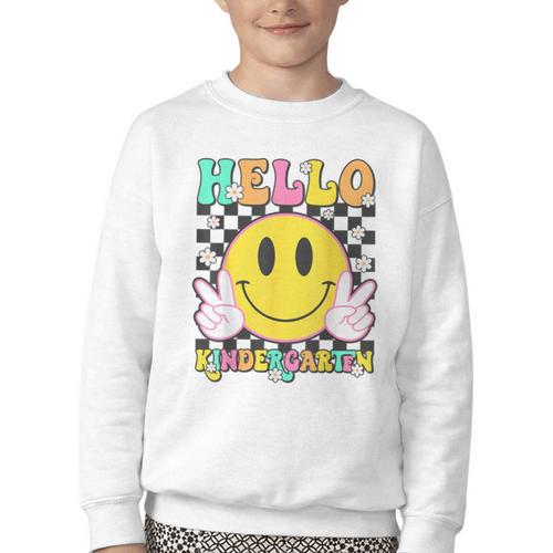 Hello Kindergarten Smile Face Back To School Girl Kid Youth Crewneck Sweatshirt - Savourry
