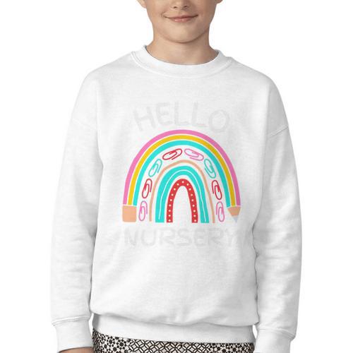 Hello Nursery Pencil Rainbow Back To School Boys Girls Premium Tri-Blend Youth Crewneck Sweatshirt - Savourry