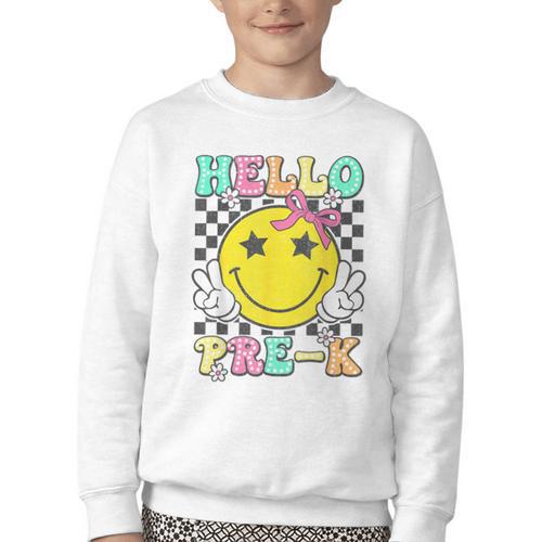 Hello Pre-K Coquette Bow Back To School Preschool Girl Youth Crewneck Sweatshirt - Savourry