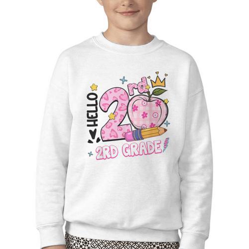 Hello Second 2nd Grade Leopard Tie Dye Girl Back To School Youth Crewneck Sweatshirt - Savourry