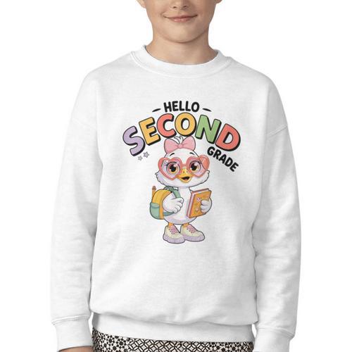 Hello Second Grade Cute Goose Back To School 2nd Grade Girls Youth Crewneck Sweatshirt - Savourry