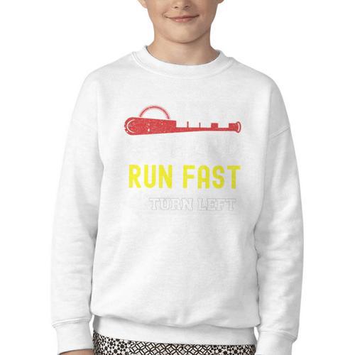 Hit Hard Run Fast Turn Left Baseball Quote Fan Coach Premium Tri-Blend Youth Crewneck Sweatshirt - Sportilla